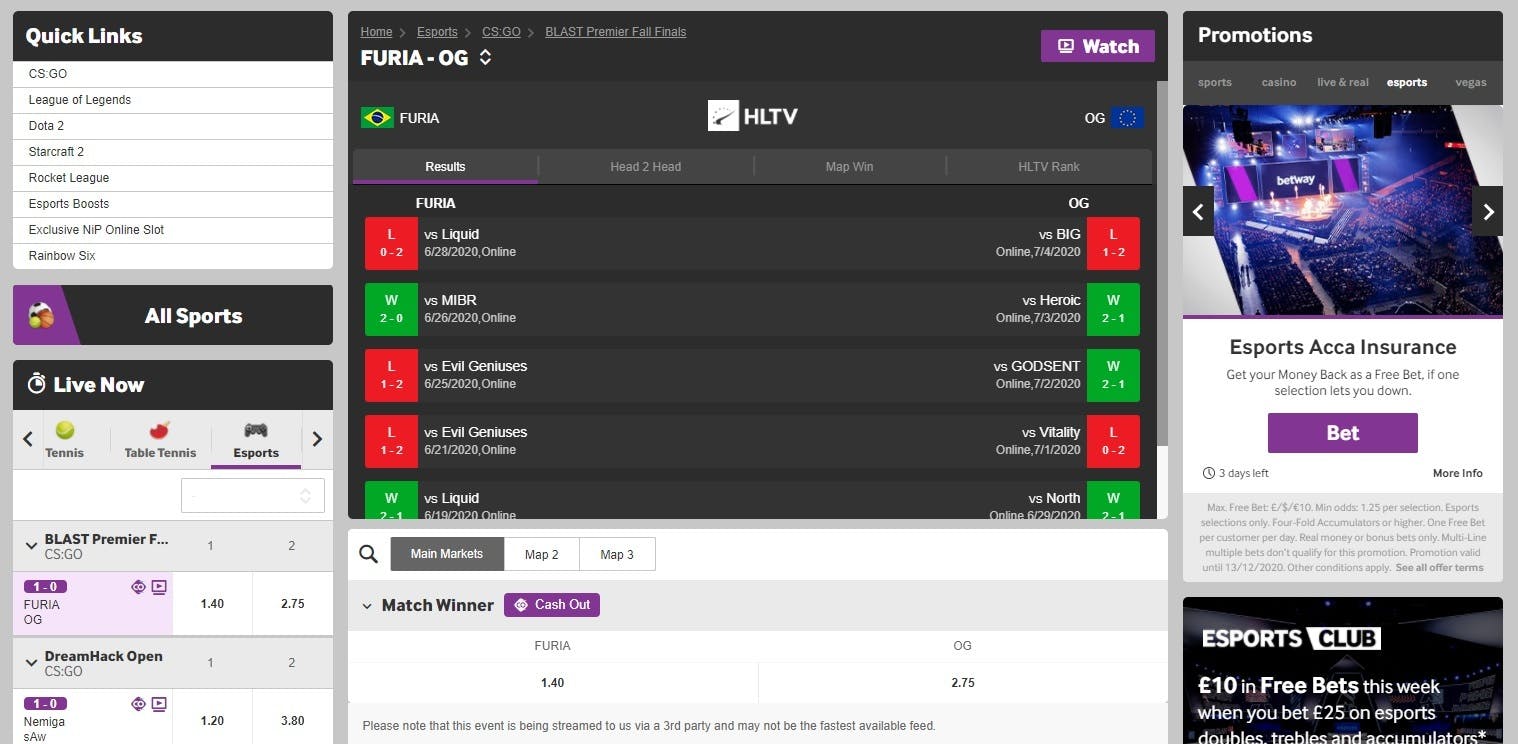 Betway esports live betting