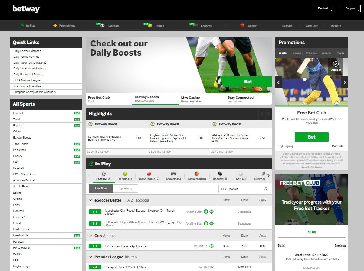 Betway India Homepage